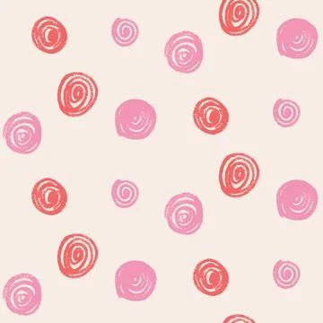 Polka dots seamless pattern crayon drawn. Circle confetti endless background. Illustrazione stock