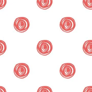 Polka dots seamless pattern crayon drawn. Circle texture endless background. Stock Illustration