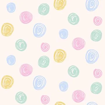 Polka dots seamless pattern crayon drawn. Circle confetti endless background. Stock Illustration