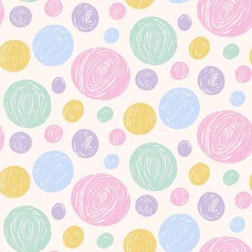 Polka dots seamless pattern. Crayon pastel colors kids endless background. Naive イラスト素材