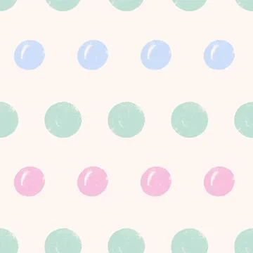 Polka dots seamless pattern.Brush stroke pastel colors kids endless background. Stock Illustration