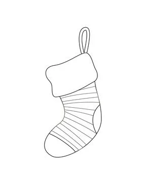 Polka dots stocking coloring page. Black and white Christmas sock. Vector Stock Illustration