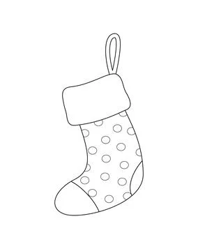 Polka dots stocking coloring page. Black and white Christmas sock. Vector Stock Illustration