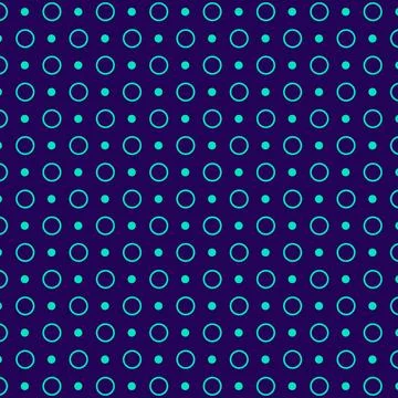 Polka ring and dot vector pattern. Teal circles and dots on indigo background Stock Illustration
