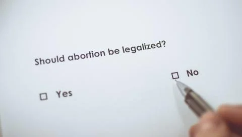 Poll question: Should abortion be legalized? Answer: No. Stock Photos