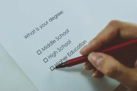 Poll question: What is your degree? Answer: Higher education. Stock Photos