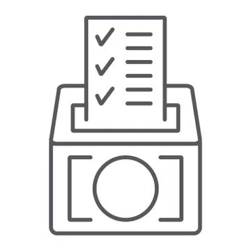 Poll thin line icon, vote and container, ballot box sign, vector graphics, a Illustrazione stock