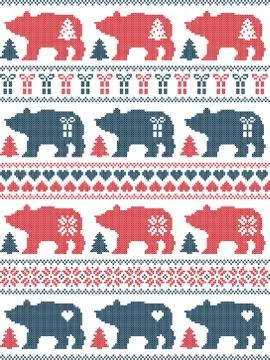 Pollar Bear seamless pattern in red blue Stock Illustration