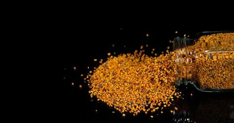Pollen Dumplings Falling on Black Background Stock Photos