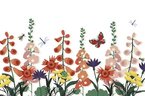 Pollinator garden background Illustrazione stock