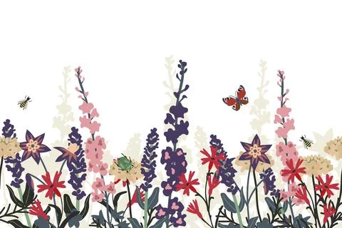 Pollinator vector garden Stock Illustration