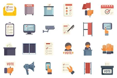 Polling booth icons set flat vector. Ballot box Stock Illustration