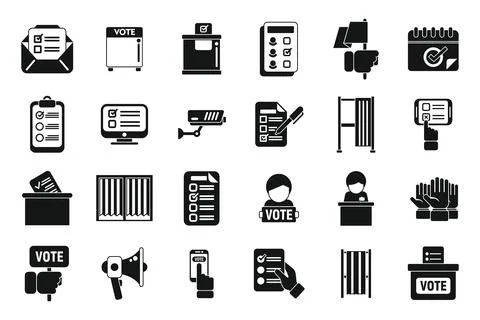 Polling booth icons set simple vector. Ballot box 스톡 일러스트