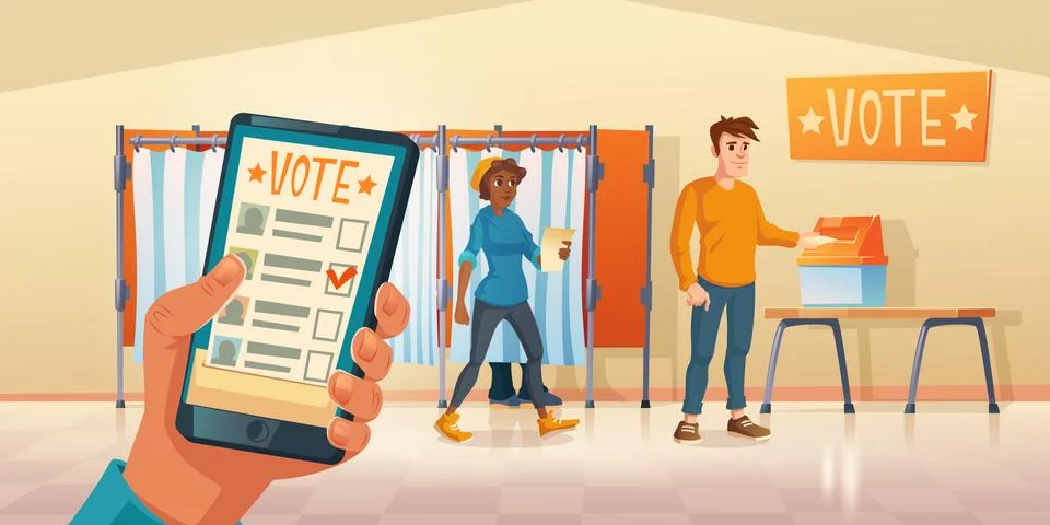 Polling place and mobile app for vote Stock Illustration