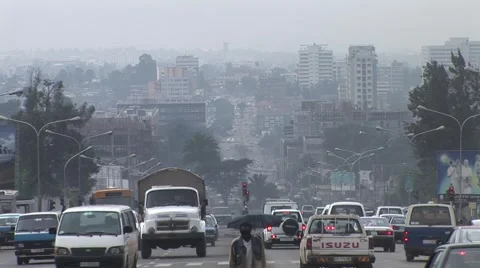 Polluted air in an African city Stock Footage