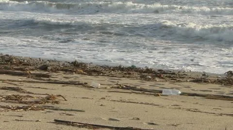 Polluted Beach with Ocean Stock-Footage 11240332