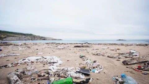 Polluted beach with plastic waste.  Stock Footage 220352481