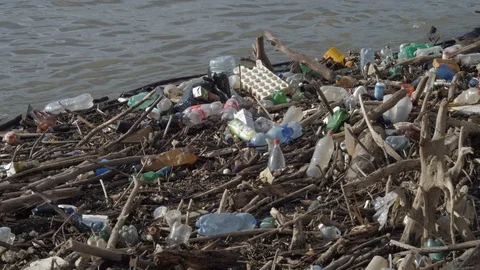 Polluted environment with plastic bottle and another garbage. Stockbeeldmateriaal 103936782