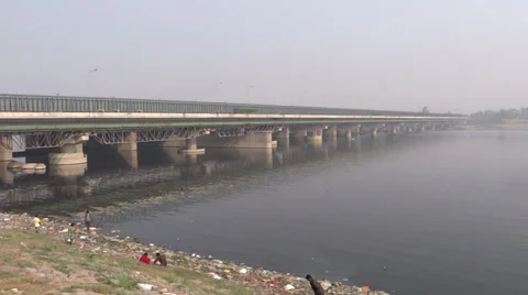 Polluted Holy River Yamuna Stock Footage 32859721