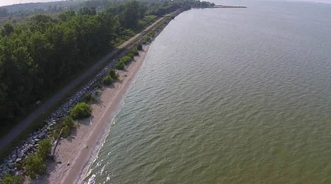 Polluted Lake Algae Bloom Aerial View Altitude increasing Stock Footage 49011069