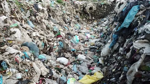 Polluted ocean beaches with plastic waste, garbage platform. Stock Footage 137965499