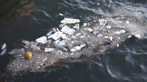 Polluted ocean, a lot of plastic, bottle on sea. Garbage and wastes Stock Footage 116510088