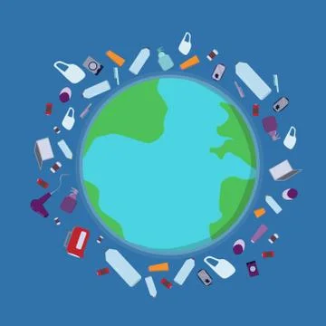 Polluted planet Earth with garbage and waste. Enviromental issues. Stock Illustration