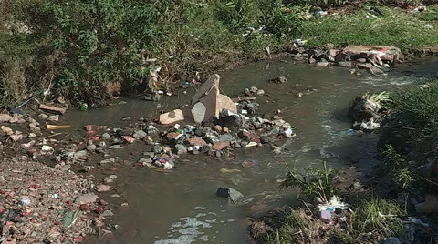 Polluted river Video stock 54099277