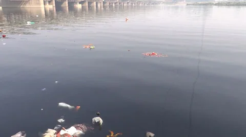The Polluted River Yamuna Stock-Footage 32864809