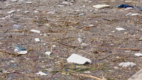 Polluted Sea Surface with Plastic Waste and Marine Debris Stock Footage 331751872