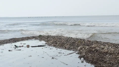 Polluted seashore and sea waves Stock Footage 158994752
