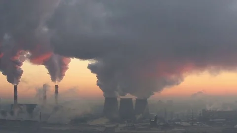 Polluting Factory at Dawn Stock Footage 77513524