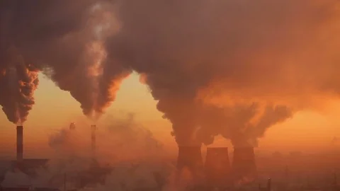 Polluting Factory at Dawn Stock Footage 77513619