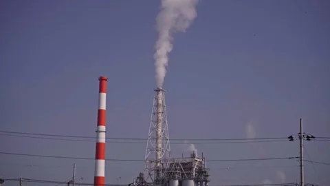 Polluting factory at dawn Stock Footage 89728725