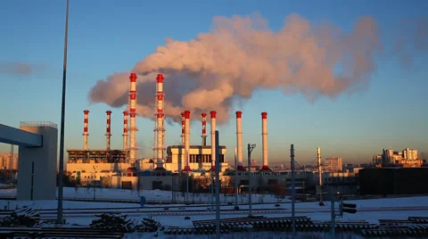 Polluting factory at dawn, time-lapse Stock Footage 34275938