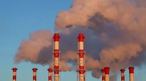Polluting factory at dawn, time-lapse Stock Footage 34276041