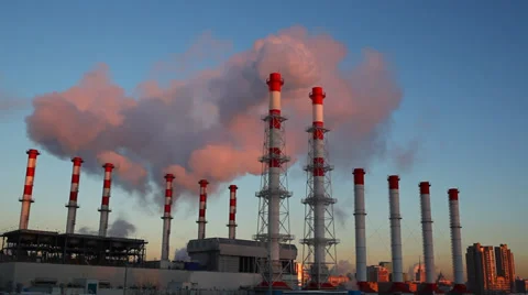 Polluting factory at dawn, time-lapse Stock Footage 34276615