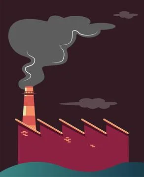 Polluting Industry doing air pollution with chimney Illustrazione stock