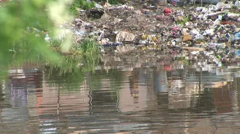 Pollution along the River Stock Footage 8525359