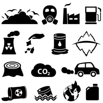 Pollution and environment icons Stock Illustration