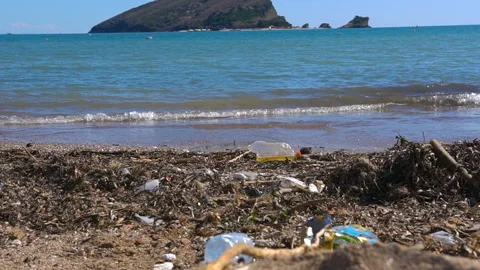 Pollution on beach of tropical island Stock Footage 90751690