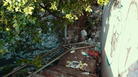 Pollution in the cities pile of rubbish on the street Stock Footage