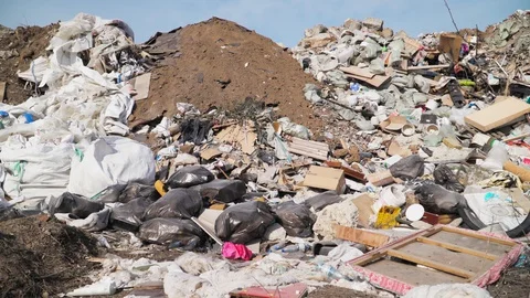 Pollution concept. Garbage pile trash dump landfill. Global damage environmental Stock Footage 127787113