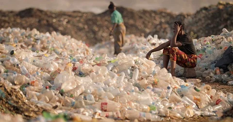 Pollution concept. Garbage pile in a trash dump in a Landfill, Zambia Lusaka Stock Footage 128073059