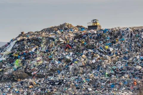Pollution concept. Garbage pile in trash dump or landfill. 库存照片