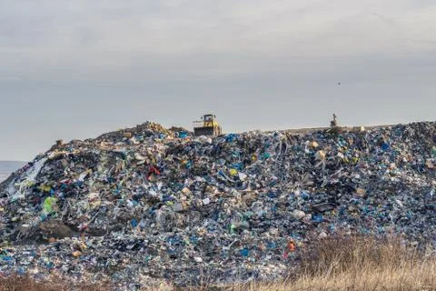 Pollution concept. Garbage pile in trash dump or landfill. Stock Photos