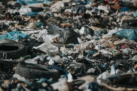 Pollution concept garbage pile in trash, waste dump or a landfill, waste from 库存照片