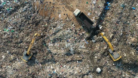 Pollution concept. Top view of Garbage pile in landfill in Thailand Stock Footage 129842021