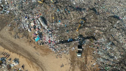 Pollution concept. Top view of Garbage pile in landfill in Thailand Stock Footage 129842044