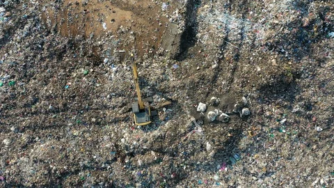 Pollution concept. Top view of Garbage pile in landfill in Thailand Stock Footage 129842387